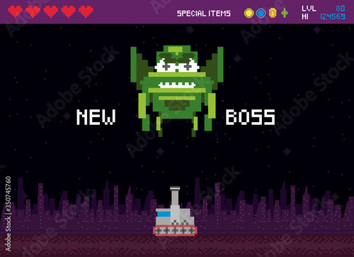 retro video game space pixelated scene