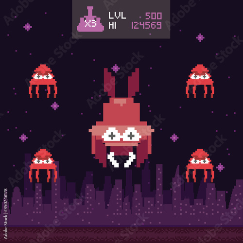 retro video game space pixelated scene