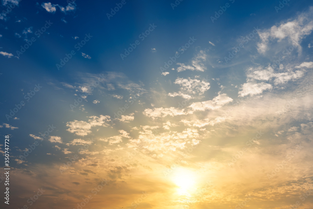 Fototapeta premium blue sky and clouds in the morning with sunray