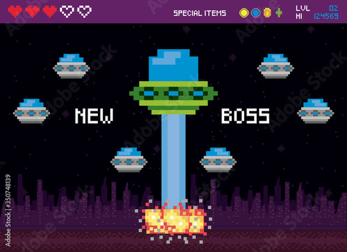 retro video game space pixelated scene