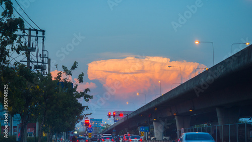 Photography .Bangkok streets and orange clouds