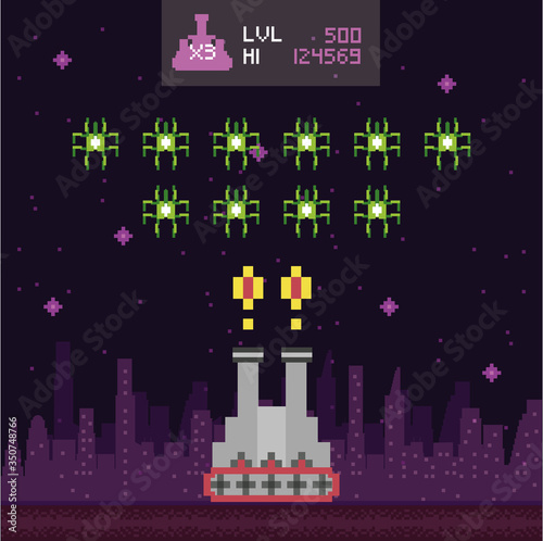retro video game space pixelated scene