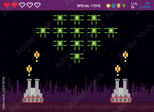 retro video game space pixelated scene