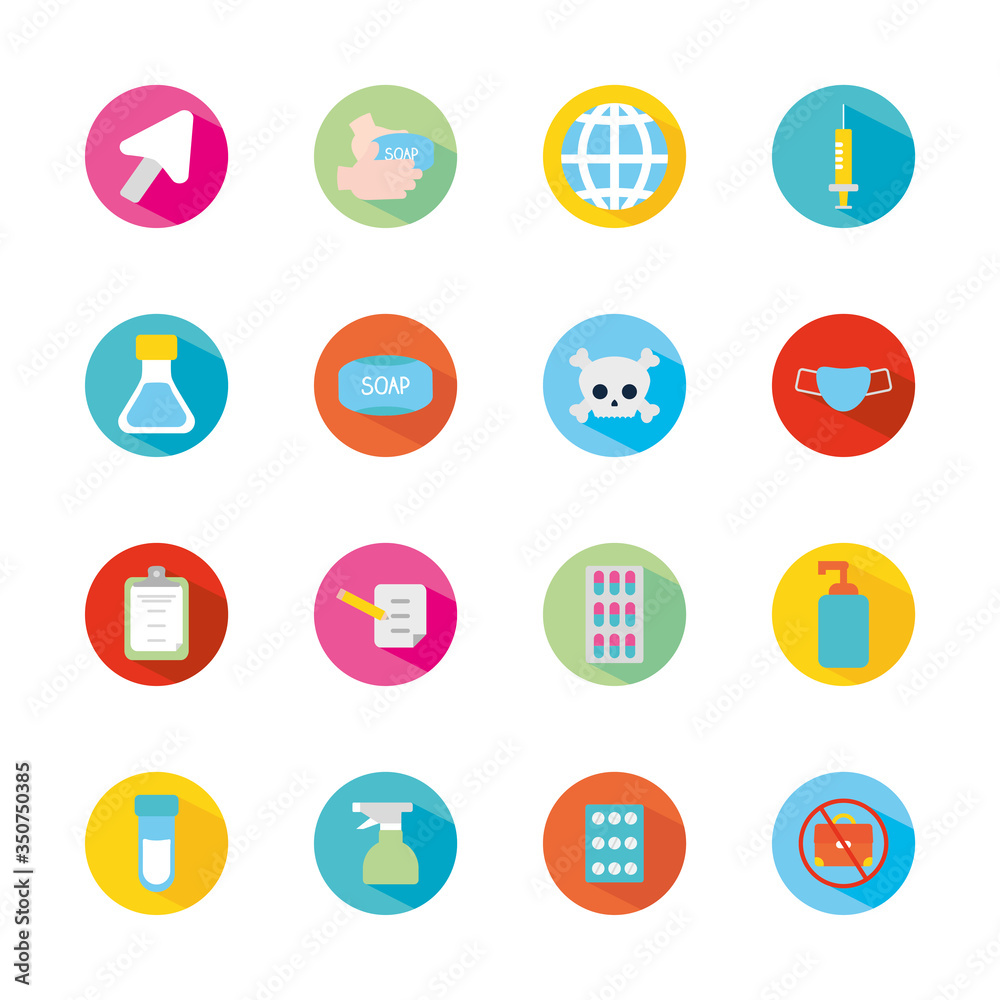 spray bottle and stop the spread icon set, block flat style spray bottle and stop the spread icon set, block flat style