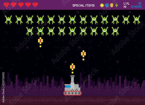 retro video game space pixelated scene