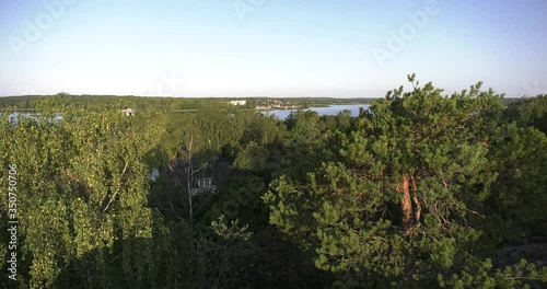 4K Kotka Baltic Sea Finnish Bay lagoon summer morning Haukkavuori Tower video, Kotka port and town over calm water channel in Finland-Suomi, northern Europe photo