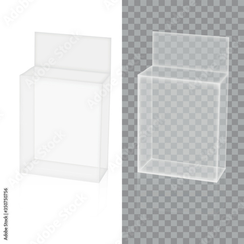 Realistic transparency white paper or plastic packaging box. Vector