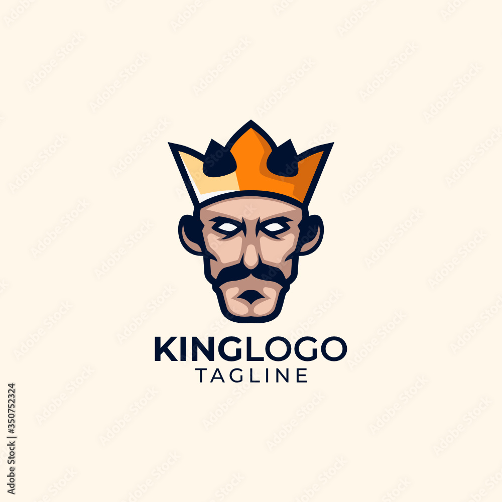 Illustration of king head with crown logo design template vector