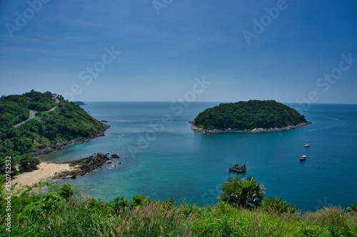 View of anadaman sea and island from the windmill view point in Phuket, Thailand 