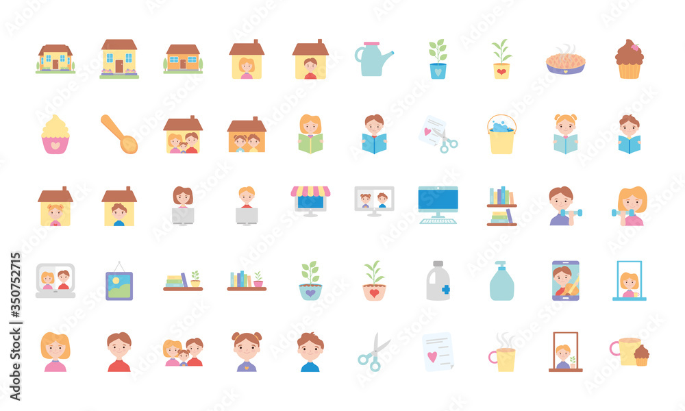 Stay home icon set, flat style Stay home icon set, flat style