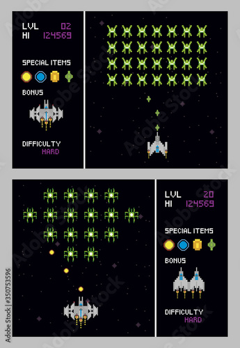 retro video game space pixelated scenes