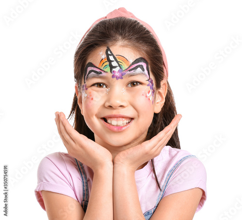 Funny Asian girl with face ...