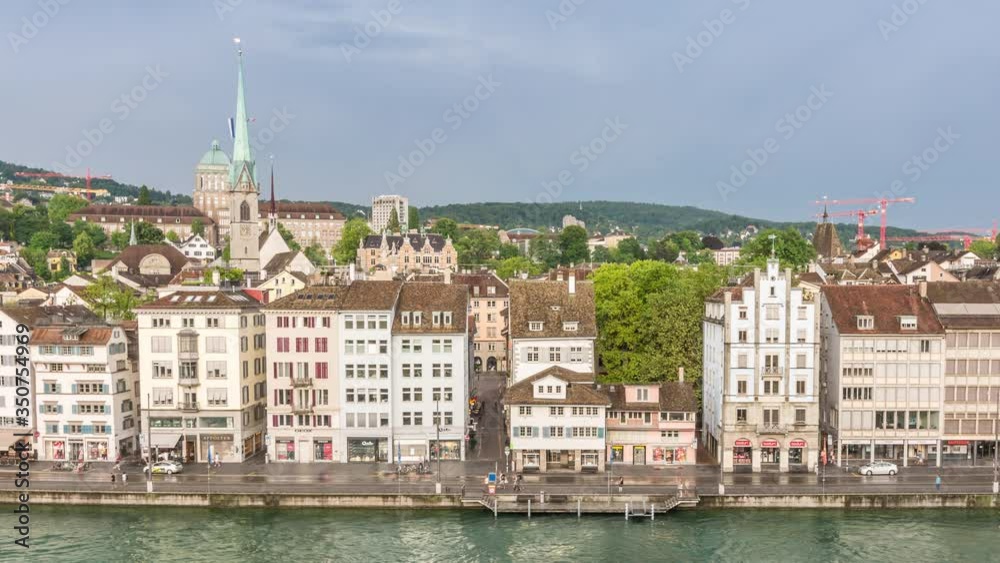 Panorama of old town Zurich, Switzerland. Panning left. Time lapse video. Panorama of old town Zurich, Switzerland. Panning left. Time lapse video.