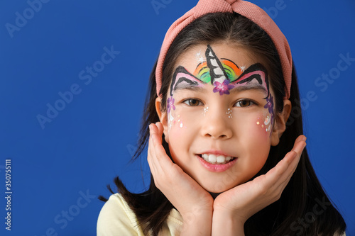 Funny Asian girl with face ...