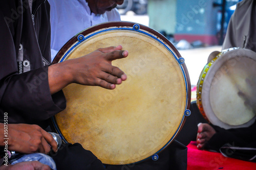 Pontianak, West Kalimantan/Indonesia - May 12, 2020 : A group of people play Islamic music during the month of Ramadan