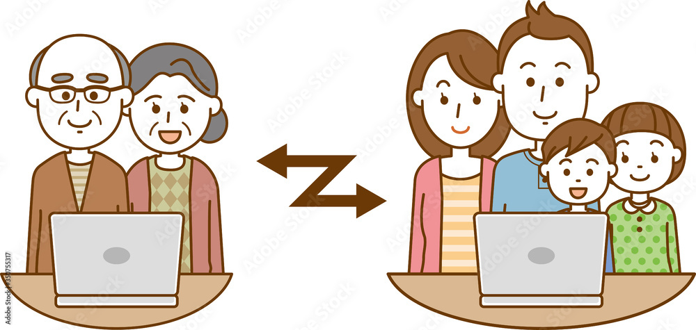ノートパソコンを使用してテレビ電話で会話をしている家族のイメージイラスト Stock Vector Adobe Stock ノートパソコンを使用してテレビ電話で会話をしている家族のイメージイラスト Stock Vector Adobe Stock