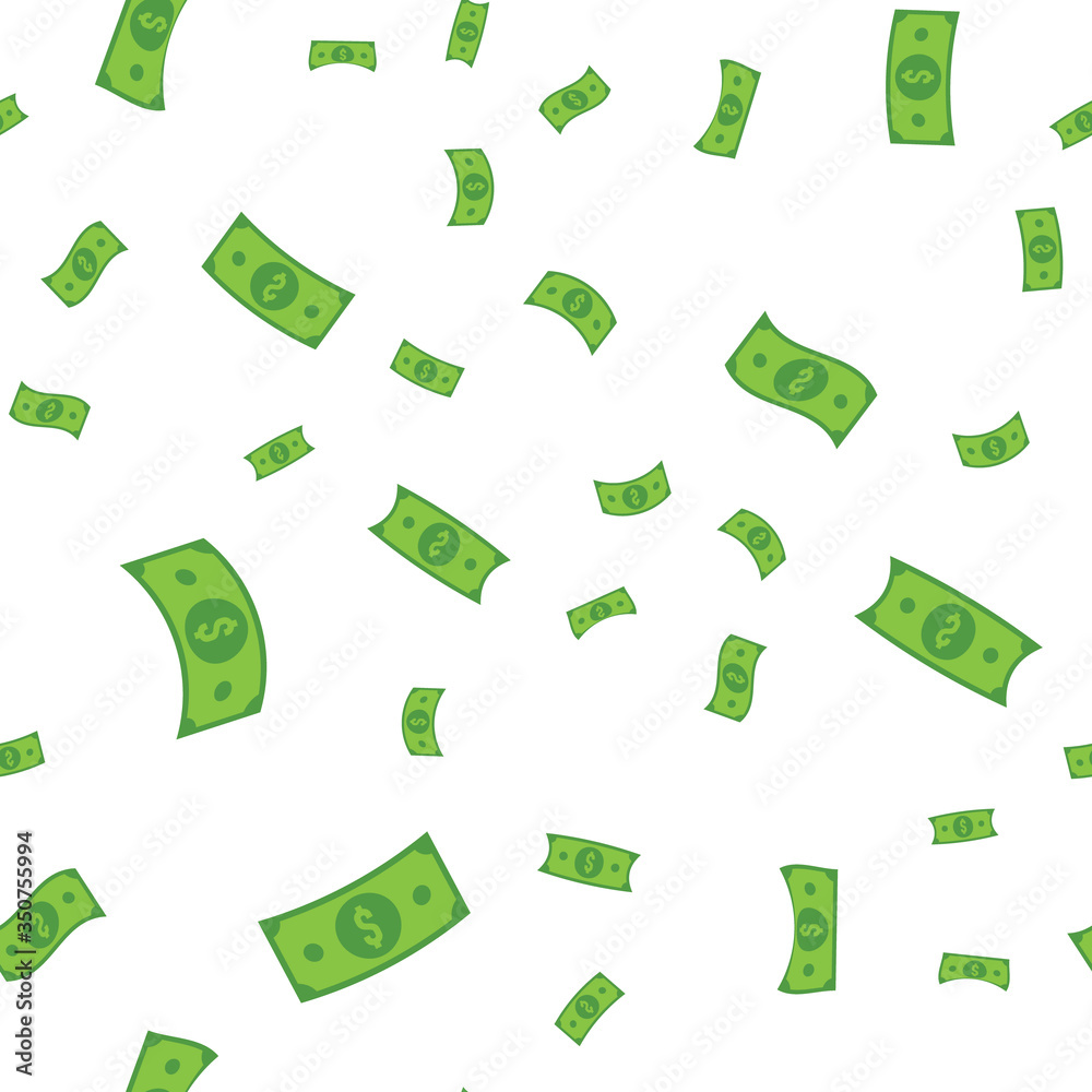 Dollar bills flying, illustrated money seamless pattern. Money rain. Dollar bills flying, illustrated money seamless pattern. Money rain.