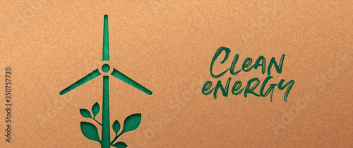 Renewable energy cutout banner of green wind mill