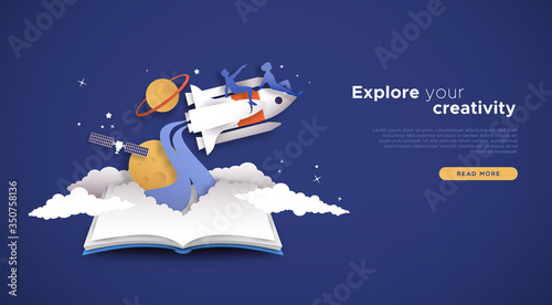 Explore creativity papercut landing page template photo