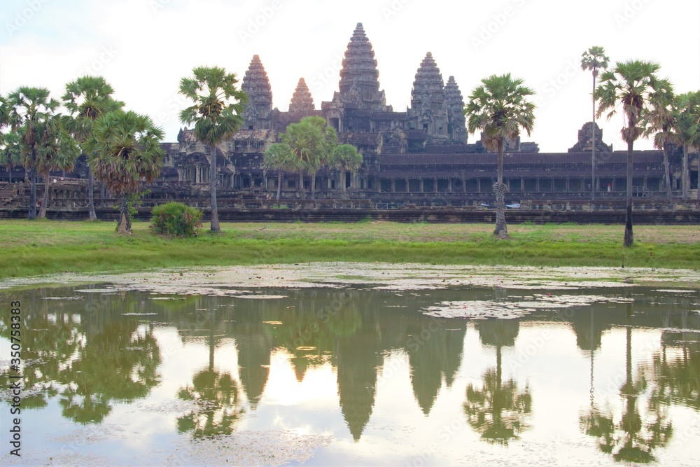 Angkor wat at sunrise with reflection and sky at siem reap Cambodia
