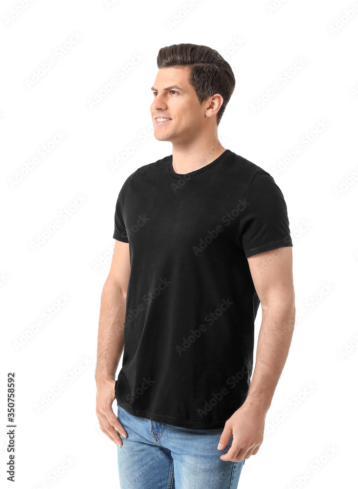 Man in stylish t-shirt on white background Man in stylish t-shirt on white background