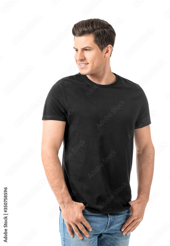 Man in stylish t-shirt on white background Man in stylish t-shirt on white background