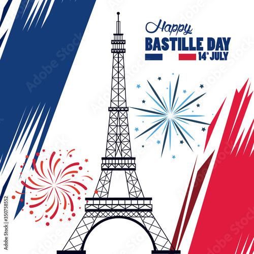 happy bastille day celebration with tower eiffel and fireworks © Jemastock