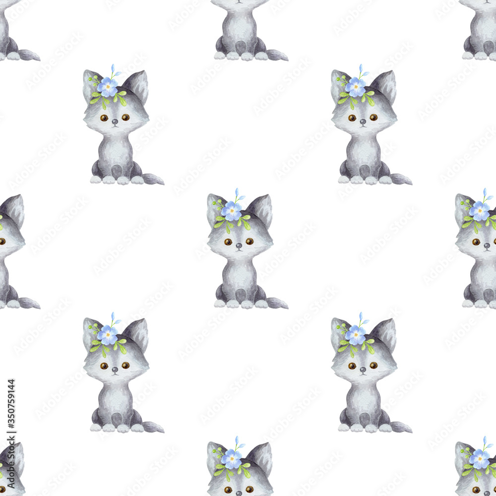 Seamless pattern with cute animals on a white background. Hand painted watercolor illustration. Seamless pattern with cute animals on a white background. Hand painted watercolor illustration.