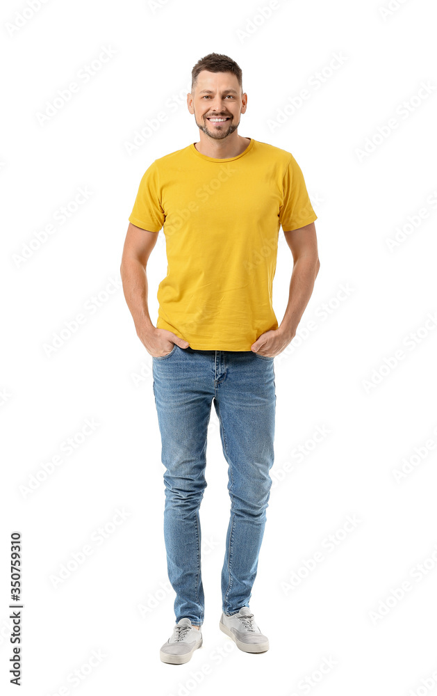 Man in stylish t-shirt on white background Man in stylish t-shirt on white background