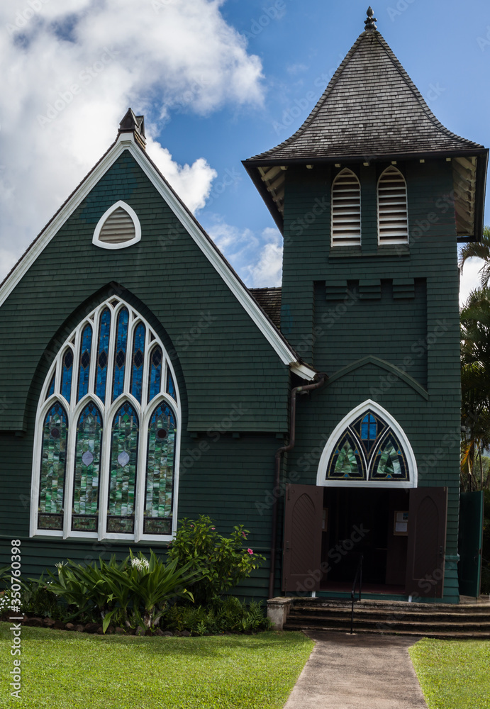 The Wai'oli Hui'a Church in Hanalei, Kauai, Hawaii, USA