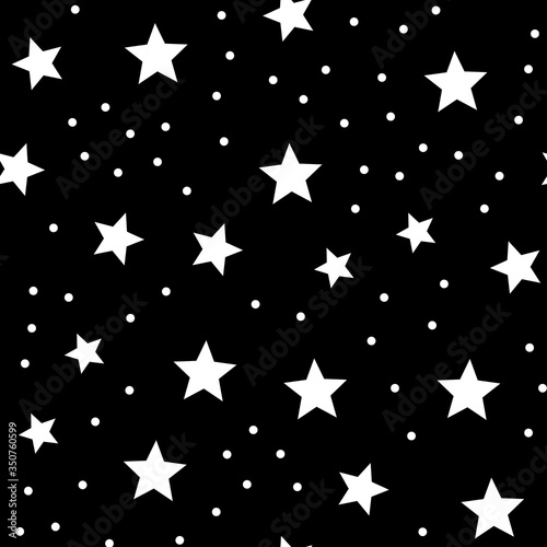 Stars and dots seamless pattern. Sky background texture with circle and star icons.