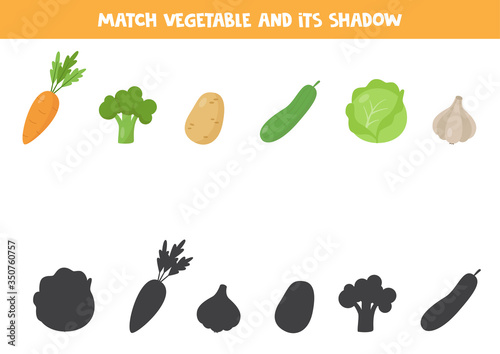 Matching game for kids. Vegetables and their shadows.