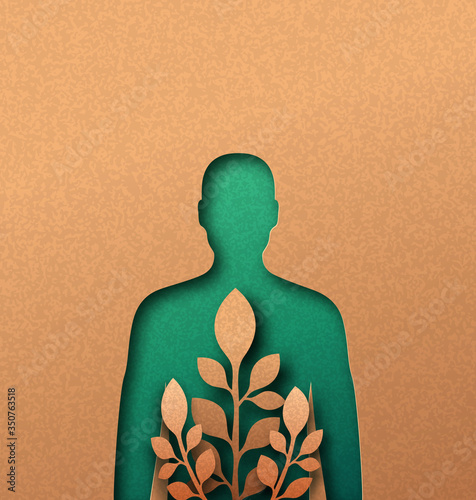 Green nature man papercut concept with leaf