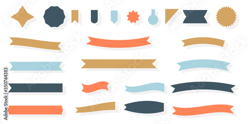 Craft ribbon flat set. Decorative vintage paper banner. Empty simple ribbons template different shape. Blank retro flag, tape for text, price tag, sale label. Isolated on white vector illustration