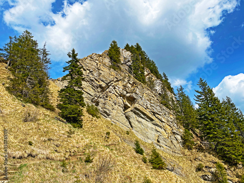 Rocks and stones in the Swiss mountain range of Pilatus and in the Emmental Alps, Alpnach - Canton of Obwalden, Switzerland (Kanton Obwalden, Schweiz) photo