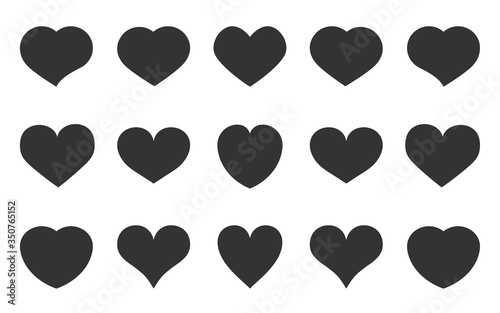 Heart black silhouette icon set. Empty background romantic symbol on Valentines Day. Glyph banner love  template decorative element for wedding invitation card. Isolated on white vector illustration