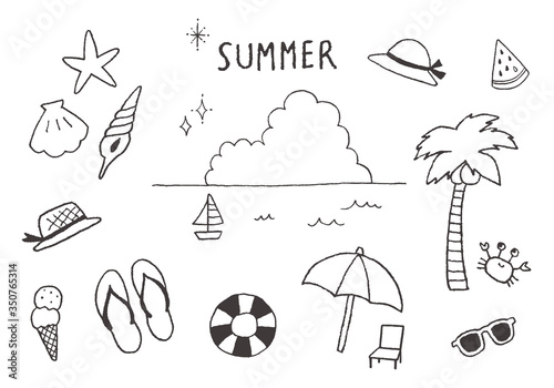 夏・海にまつわる手書きイラスト