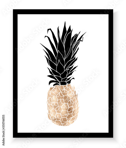 Gold pineapple on white background.