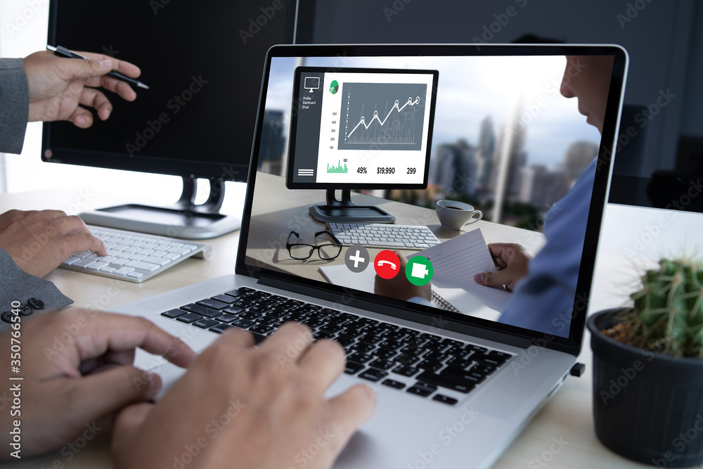 man talking business plan in video conference online meeting in video call working from home virtual answer call man talking business plan in video conference online meeting in video call working from home virtual answer call