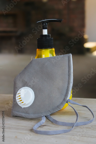 Hand wash Bottle & Homemade Mask   photo