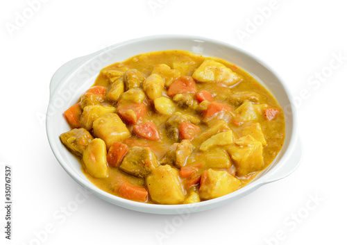 pork curry with plate isolated on white background ,include clipping path