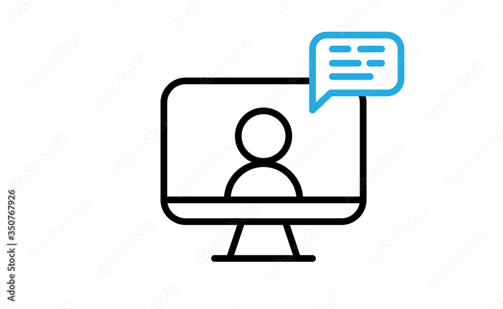 Video conference icon. Teleconference with people on computer screen. Home office in quarantine. Digital talk. Internet teaching media communication. Video conference icon. Teleconference with people on computer screen. Home office in quarantine. Digital talk. Internet teaching media communication.