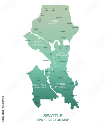 seattle map. vector map of seattle in washington state