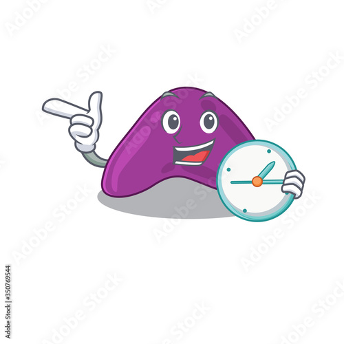 mascot design style of adrenal standing with holding a clock