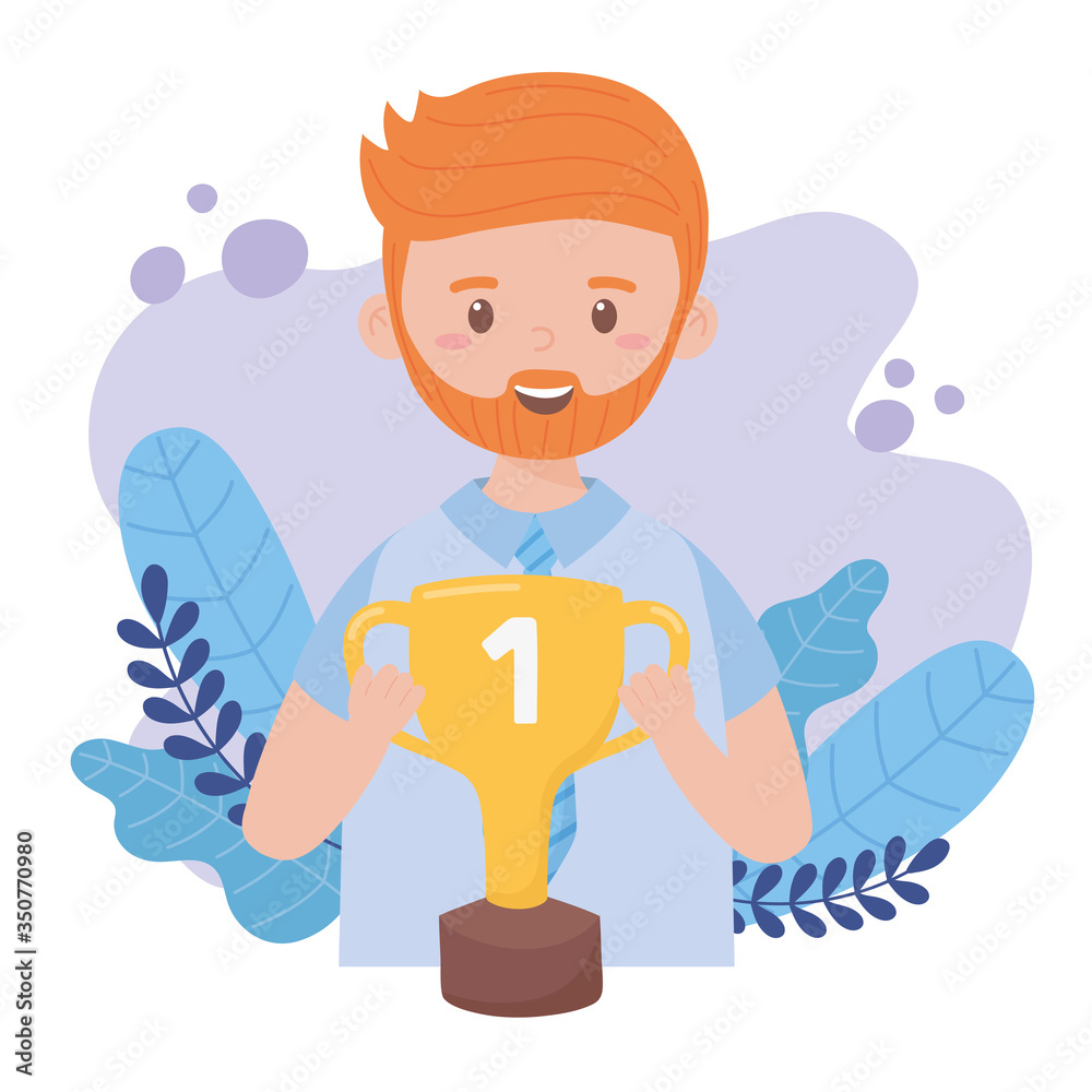 Father man with trophy cup on fathers day vector design