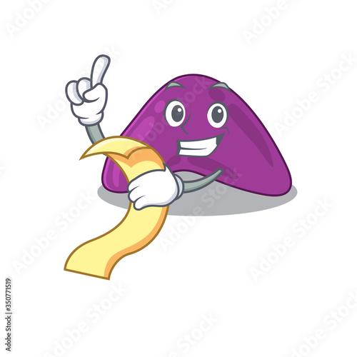 Adrenal mascot character style with a menu on his hand