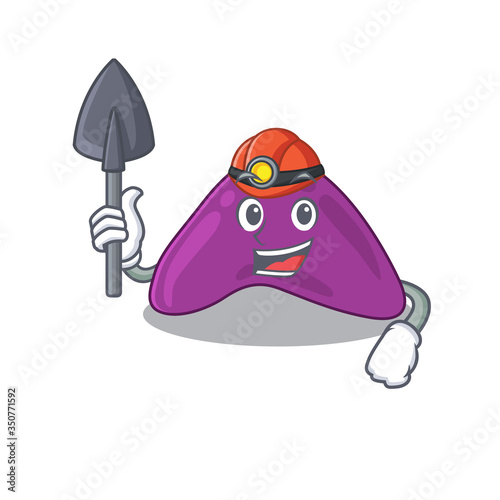 A cartoon picture of adrenal miner with tool and helmet