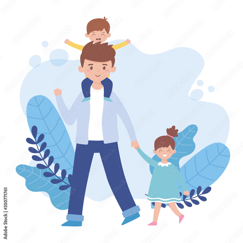 Father son and daughter with leaves vector design Father son and daughter with leaves vector design