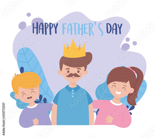 Father son and daughter with leaves on fathers day vector design