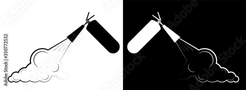 Extinguisher extinguishes a fire. Icon in black and white style. Technical signs and symbols. Isolated vector